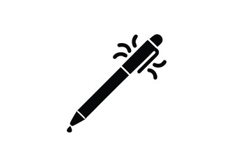 Vector art of black silhouette of a pen with a drop of ink at the tip, isolated a