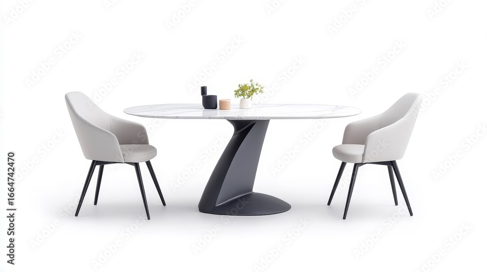 Poster elegant round table with modern chairs in minimalist style setting