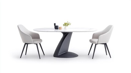 Fototapeta premium Elegant Round Table with Modern Chairs in Minimalist Style Setting