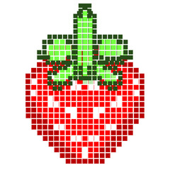 pixelated strawberry, which is a design often used for building sets or cross-stitch patterns.