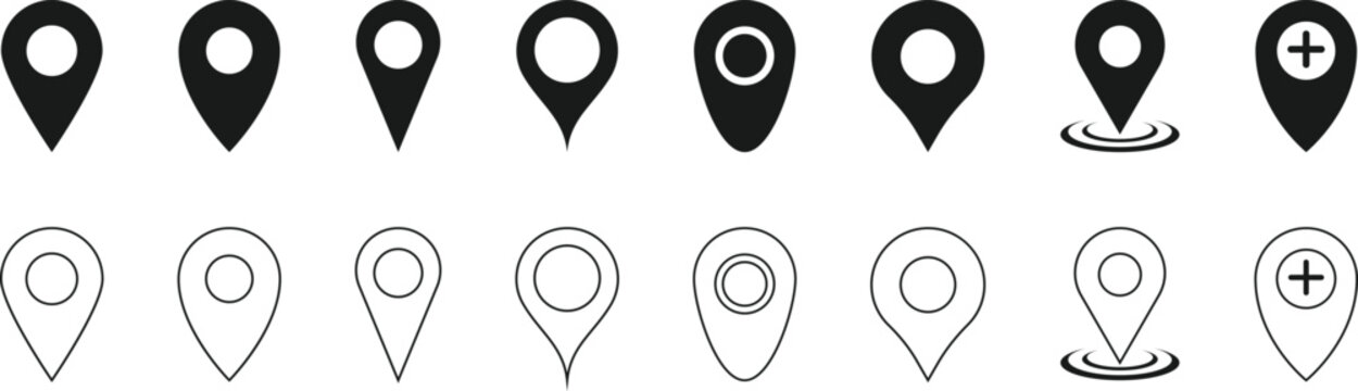 Location map pin icons set, Map marker pointer icon collection vector.