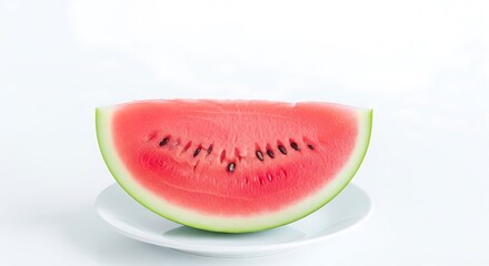 Fresh Watermelon Slice on White Plate, Close-up View.