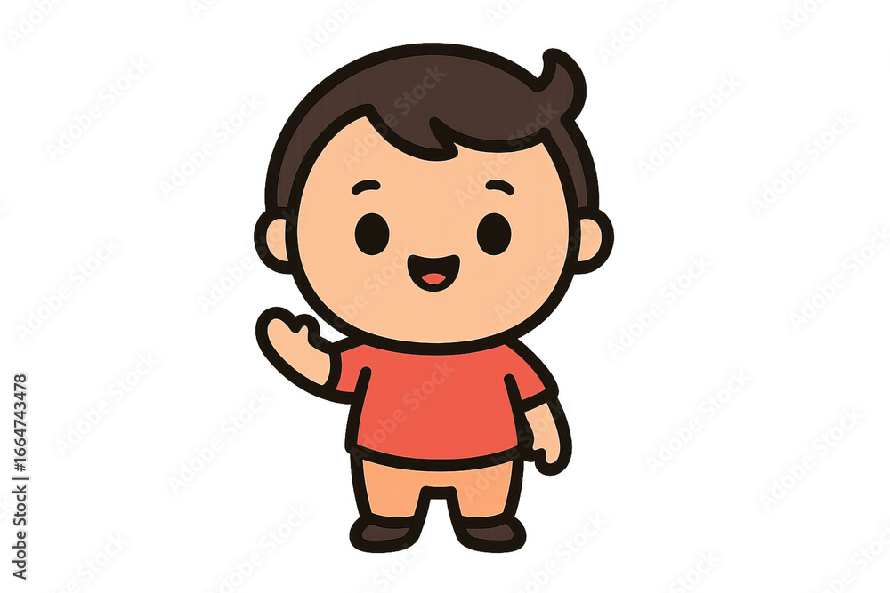 Poster cute cartoon character with friendly expression in simple style