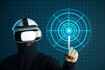 Immersive virtual reality experience with futuristic interface and intuitive interaction exploring digital worlds and innovation advancements in interactive technology