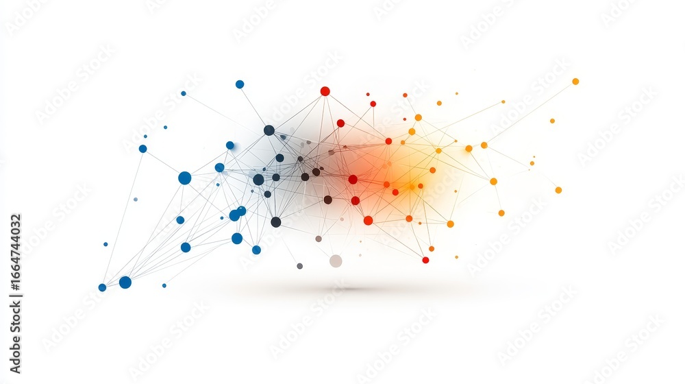 Poster colorful abstract network of dots and lines on white background