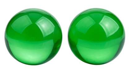 Two Green Spheres Reflecting Light Minimalist Design isolated on transparent background