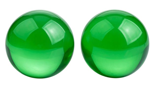 Two Green Spheres Reflecting Light Minimalist Design isolated on transparent background - Powered by Adobe