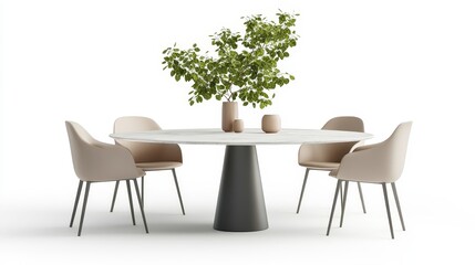 Modern Dining Table with Stylish Chairs and Elegant Plant Arrangement