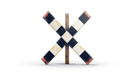 Vintage Wooden Crossing Sign with Black and White Pattern Design