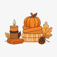 Halloween pumpkin and autumn leaves autumn leaves with pumpkin Festive Thanksgiving wreath with leaves and pumpkins, watercolor style, generative Ai.