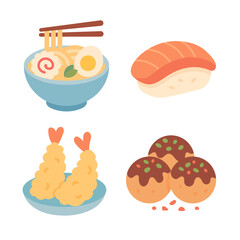 Japanese Traditional Food Flat Illustration Cute Japanese Cuisine.