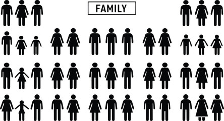 Diverse family silhouettes representing different family structures and generations