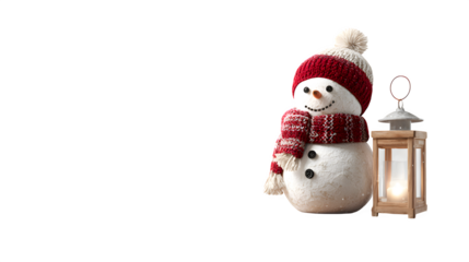 Festive Snowman and Lantern, isolated on transparent background