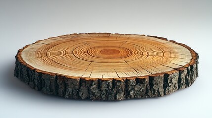 Beautifully displayed wooden log slice features striking growth rings and textures