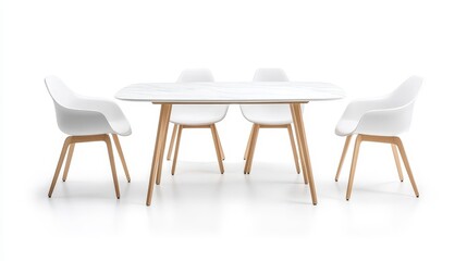 Modern Dining Table Set with White Chairs and Oak Legs Design