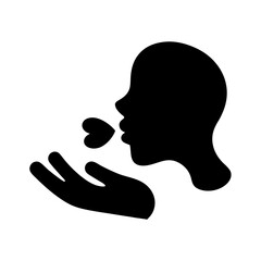 Stylized silhouette blowing a kiss in the shape of heart into hand