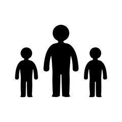 Stick figures showing a family with two children and one parent