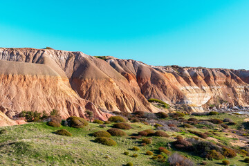 Aerial Drone View of Maslin Beach Cliffs and Coastal Landscape in South Australia.