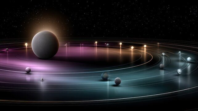 Celestial system with planets orbiting a star