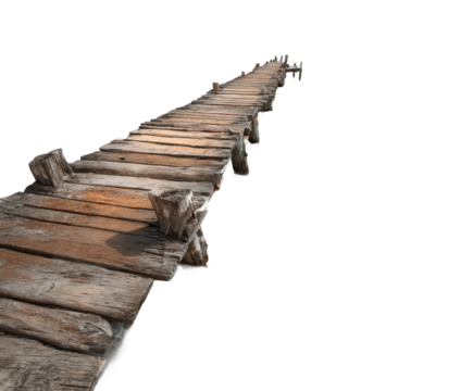 Wooden pathway leading into blank space minimalist view isolated on transparent background, png - Powered by Adobe