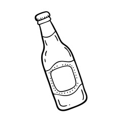 Outline of glass beer bottle with label. Vector hand-drawn doodle illustration