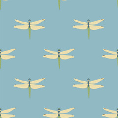 Seamless pattern with Autumn cute dragonflies Vector Illustration. Garden Dragonfly Seamless Background.