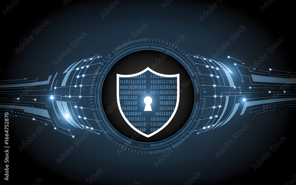Poster digital shield with keyhole symbolizes online security and data protection