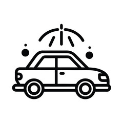 Vector art of car wash icon with protective umbrella and water drops, symbolizing car cleaning and protection services