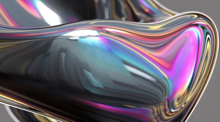 Iridescent liquid metal abstract background with neon holographic reflections. Metallic color fluid flow animation. - Powered by Adobe