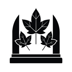 Vector art of a black and illustration of three maple leaves within an arched structure, isolated a, representing canada