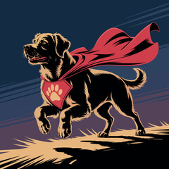 Superhero Dog with Cape Vector Illustration