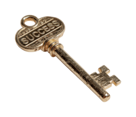 Unlocking success the key to achievement in personal growth isolated on transparent background, png
