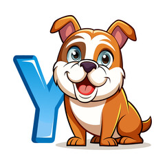 Fototapeta premium Playful Bulldog Character with Big Alphabet Y Illustration – Cute Animal Vector for Children Book, Preschool Learning, Alphabet Art Design