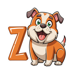 Playful Bulldog Character with Big Alphabet Z | Cute Animal Cartoon Vector Illustration for Kids Learning, Nursery, and Children Books