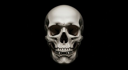 Fototapeta premium A realistic human skull on a black background, symbolizing death and mortality