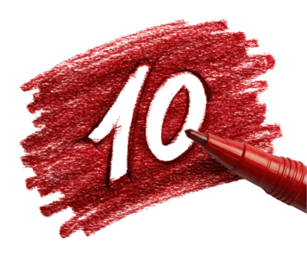 Marking the number ten in red creative workspace graphic design bright isolated on transparent background, png