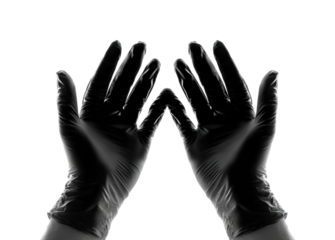 Healthcare actions gloved hands carrying out procedures in clean settings isolated on transparent background, png