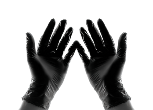 Healthcare actions gloved hands carrying out procedures in clean settings isolated on transparent background, png - Powered by Adobe