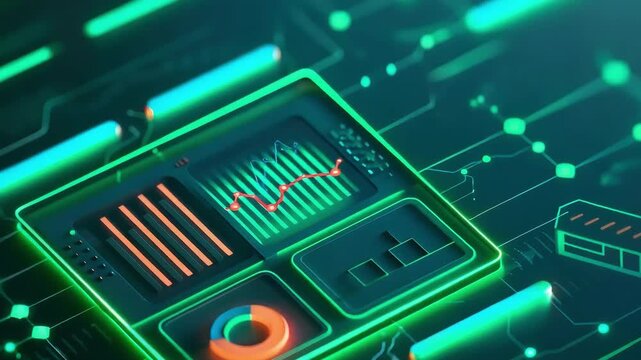 Digital interface with data charts footage