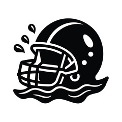 Vector art of black and icon of a football helmet in water with splashes and sweat drops