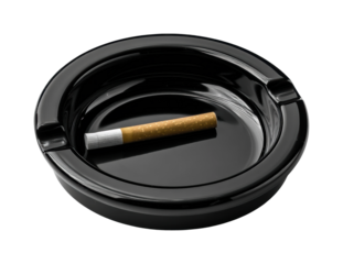 Cigarette action in ashtray minimalistic isolated on transparent background, png