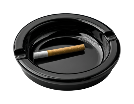 Cigarette action in ashtray minimalistic isolated on transparent background, png