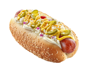 Savory hot dog recipe kitchen food bright isolated on transparent background, png