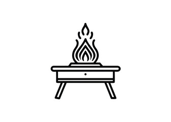 Vector art of simple line art icon of a table with a flame top, representing fire or a heat source