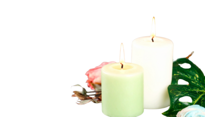 white and green Candles: Romantic Lighting, Relaxation, and Home Decor isolated on transparent background