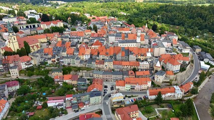 Naklejka premium Bystrzyca Kłodzka, widok z powietrza, Dolny Śląsk, Polska, Europa