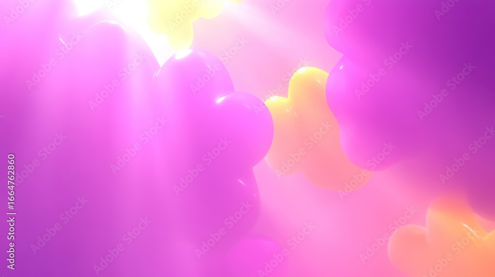 Poster dreamy pastel clouds background with soft light rays creating a magical atmosphere