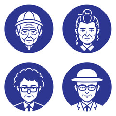 Diverse portraits in blue circles, perfect for design and branding