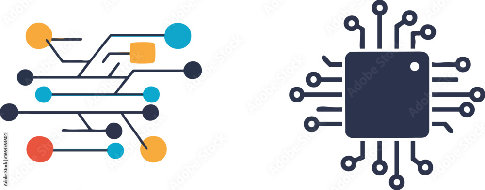 Aufkleber circuit board technology icons microchip connections board engineering information microchip flat el