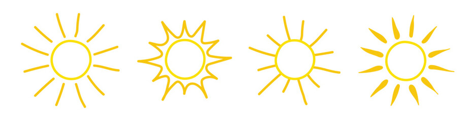 Hand drawn sun icon set. Vector illustration